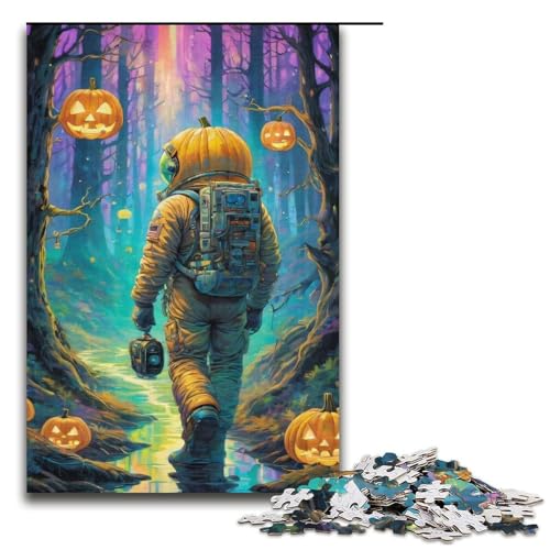Puzzle für Erwachsene Halloween Astronaut 1000 Teile Holzpuzzle für Erwachsene und Kinder ab 12 Jahren 1000 Teile (38 x 26 cm) von ouynngjing