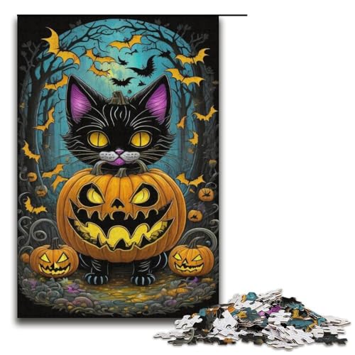 Puzzle für Erwachsene Halloween Katze 1000 Teile Holzpuzzle für Kinder ab 12 Jahren Lernspielzeug 1000 Teile (38 x 26 cm) von ouynngjing