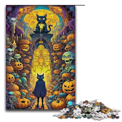 Puzzle für Erwachsene Halloween Katze 1000 Teile tolles Geschenk geeignet für Teenager ab 14 Jahren 1000 Teile (38 x 26 cm) von ouynngjing