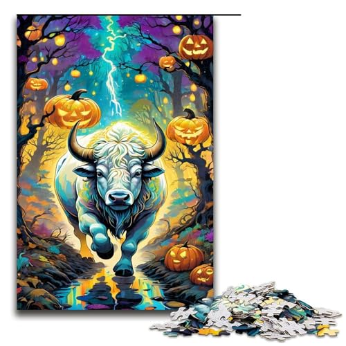 Puzzle für Erwachsene Halloween Kuh 1000 Teile Holzpuzzle für Kinder ab 12 Jahren Lernspielzeug 1000 Teile (75 x 50 cm) von ouynngjing