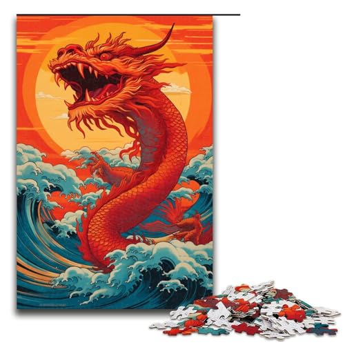 Puzzle für Erwachsene Illustration eines riesigen chinesischen Drachen 1000teiliges Holzpuzzle für Kinder ab 12 Jahren Heimdekoration 1000 PCS (75 x 50 cm) von ouynngjing