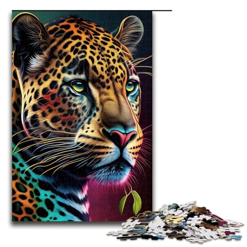 Puzzle für Erwachsene Jaguar Pop Art Tiergesicht 1000 teiliges Holzpuzzle für Kinder ab 12 Jahren Lernspielzeug 1000 Teile (75 x 50 cm) von ouynngjing