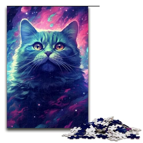Puzzle für Erwachsene Katze im Weltraum Gemälde 1000 Teile Holzpuzzle für Kinder ab 12 Jahren Lernspielzeug 1000 Teile (75 x 50 cm) von ouynngjing