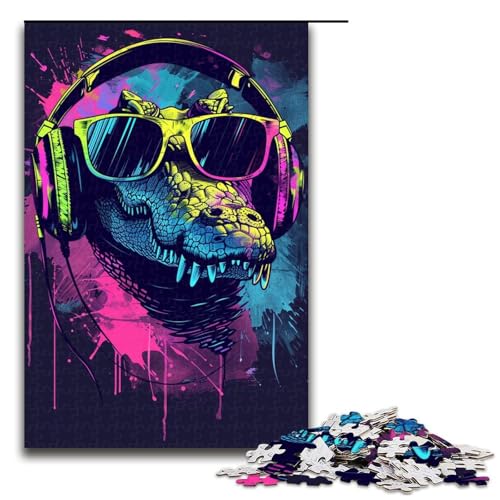 Puzzle für Erwachsene Krokodil mit Sonnenbrille 1000teiliges Holzpuzzle für Erwachsene und Kinder ab 12 Jahren 1000 Teile (75 x 50 cm) von ouynngjing