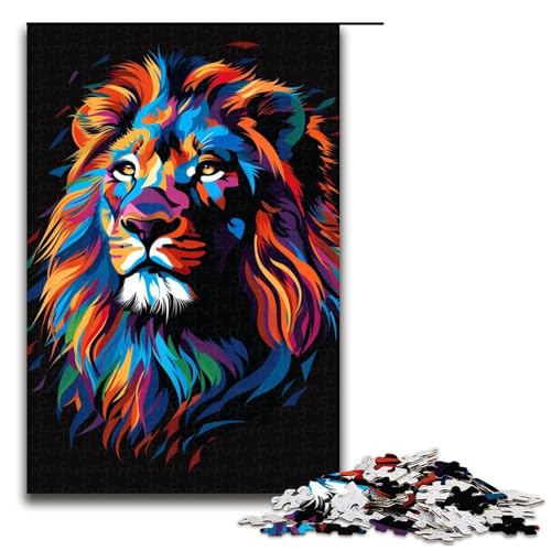 Puzzle für Erwachsene Löwe mit Kopfhörern und Sonnenbrille 1000teiliges Holzpuzzle für Kinder ab 12 Jahren Lernspielzeug 1000 Teile (75 x 50 cm) von ouynngjing