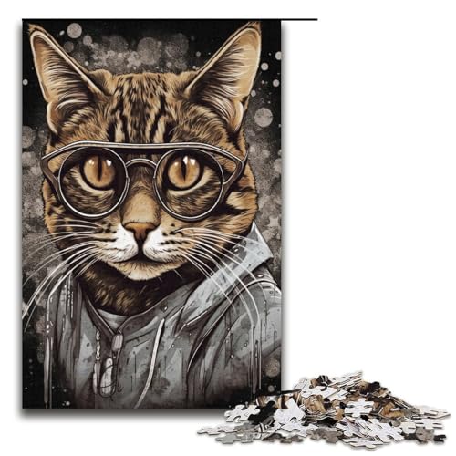 Puzzle für Erwachsene Malen modischer Katzenstil 1000 Teile Holzpuzzle für Kinder ab 12 Jahren anspruchsvolles Spiel 1000 Teile (38 x 26 cm) von ouynngjing