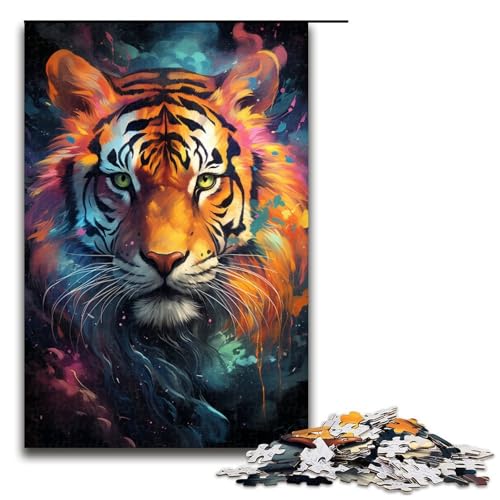 Puzzle für Erwachsene Nebula Tiger‘s Buntes psychedelisches Puzzle 1000 Teile Holzpuzzle für Kinder ab 12 Jahren anspruchsvolles Spiel 1000 Teile (75 x 50 cm) von ouynngjing