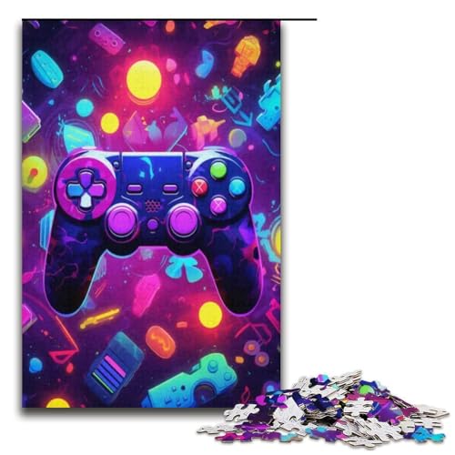 Puzzle für Erwachsene Neon Gamecontroller 1000 teiliges Holzpuzzle für Kinder ab 12 Jahren Lernspielzeug 1000 Teile (38 x 26 cm) von ouynngjing