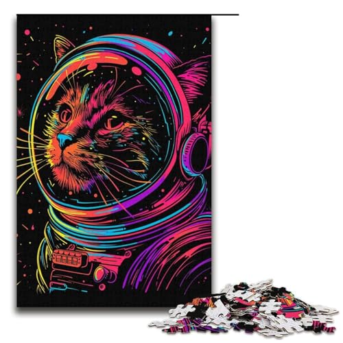 Puzzle für Erwachsene NeonAstronautenkatze 1000teiliges Holzpuzzle für Kinder ab 12 Jahren Lernspielzeug 1000 Teile (38 x 26 cm) von ouynngjing