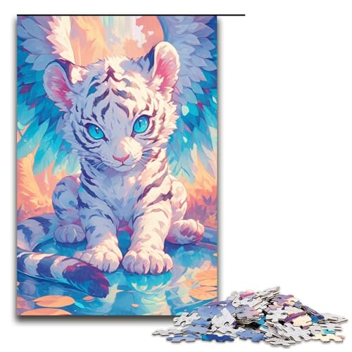 Puzzle für Erwachsene Neonfarben des weißen Tigers 1000teiliges Holzpuzzle für Kinder ab 12 Jahren Lernspielzeug 1000 Teile (75 x 50 cm) von ouynngjing