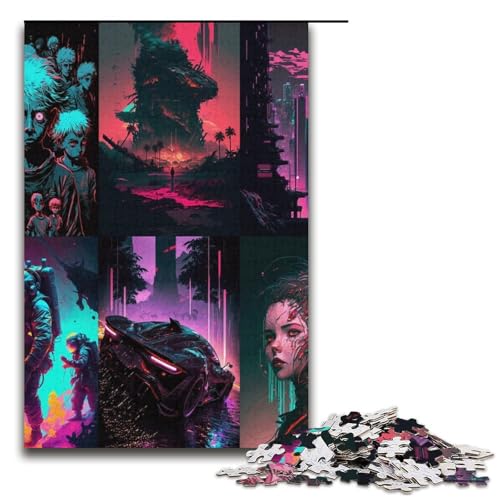 Puzzle für Erwachsene Neonlandschaft 1000 Teile Holzpuzzle für Kinder ab 12 Jahren Heimdekoration 1000 Teile (38 x 26 cm) von ouynngjing
