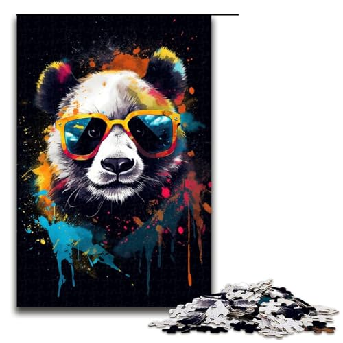 Puzzle für Erwachsene Panda mit Brille 1000teiliges Holzpuzzle für Kinder ab 12 Jahren Lernspielzeug 1000 Teile (75 x 50 cm) von ouynngjing