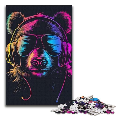 Puzzle für Erwachsene Panda mit Kopfhörern 1000 Teile Holzpuzzle für Erwachsene und Kinder ab 12 Jahren Lernspielzeug 1000 Teile (38 x 26 cm) von ouynngjing