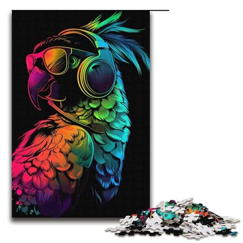 Puzzle für Erwachsene Papagei mit Sonnenbrille 1000teiliges Holzpuzzle für Erwachsene und Kinder ab 12 Jahren 1000 Teile (38 x 26 cm) von ouynngjing