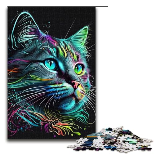 Puzzle für Erwachsene Porträt Einer schönen Katze 1000teiliges Holzpuzzle für Erwachsene und Kinder ab 12 Jahren 1000 Teile (75 x 50 cm) von ouynngjing