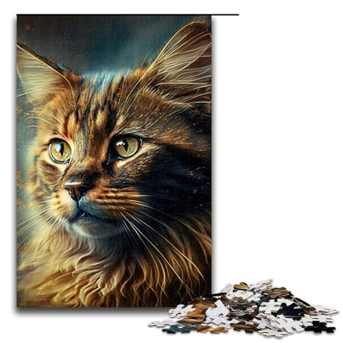 Puzzle für Erwachsene Porträt Einer schönen Katze 1000teiliges Holzpuzzle für Kinder ab 12 Jahren Lernspielzeug 1000 Teile (75 x 50 cm) von ouynngjing