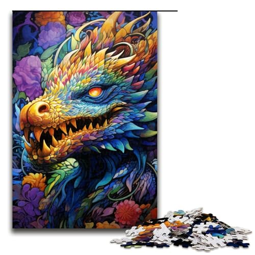 Puzzle für Erwachsene Psychedelic Art Dragon 1000teiliges Holzpuzzle für Kinder ab 12 Jahren Lernspielzeug 1000 Teile (75 x 50 cm) von ouynngjing