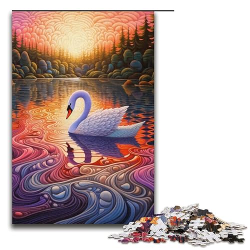 Puzzle für Erwachsene Psychedelic Art Swan 1000teiliges Holzpuzzle für Kinder ab 12 Jahren Lernspielzeug 1000 Teile (38 x 26 cm) von ouynngjing