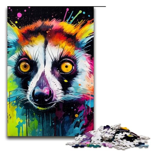 Puzzle für Erwachsene Psychedelic Lemur 1000 teiliges Holzpuzzle für Familienspiele 1000 Teile (75 x 50 cm) von ouynngjing