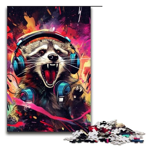 Puzzle für Erwachsene Psychedelischer TierWaschbär 1000 Teile Holzpuzzle für Erwachsene und Kinder ab 12 Jahren Lernspielzeug 1000 Teile (75 x 50 cm) von ouynngjing