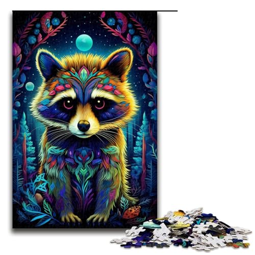 Puzzle für Erwachsene Psychedelischer Tierwaschbär 1000teiliges Holzpuzzle für Kinder ab 12 Jahren Lernspielzeug 1000 Teile (75 x 50 cm) von ouynngjing