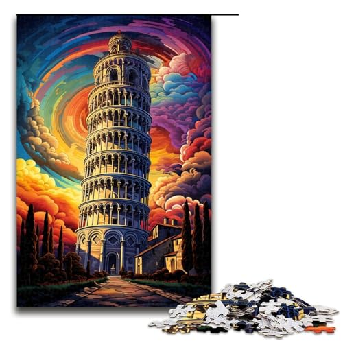 Puzzle für Erwachsene Schiefer Turm von Pisa Italien 1000teiliges Holzpuzzle für Kinder ab 12 Jahren Lernspielzeug 1000 Teile (75 x 50 cm) von ouynngjing