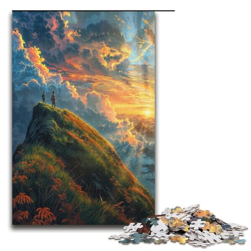 Puzzle für Erwachsene Sonnenuntergang über den Bergen 1000 Teile Holzpuzzle für Kinder ab 12 Jahren anspruchsvolles Spiel 1000 Teile (38 x 26 cm) von ouynngjing