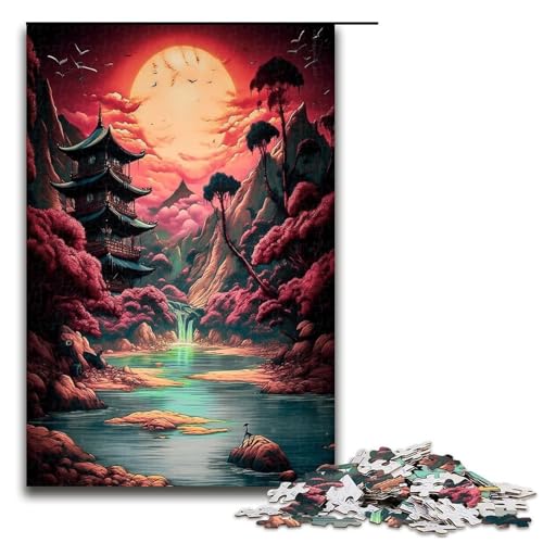Puzzle für Erwachsene Sonnenuntergangs Wasserfall 1000 teiliges Holzpuzzle für Kinder ab 12 Jahren Lernspielzeug 1000 Teile (75 x 50 cm) von ouynngjing