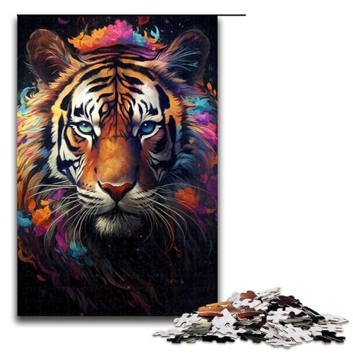 Puzzle für Erwachsene Wütender bunter Tiger 1000teiliges Holzpuzzle für Kinder ab 12 Jahren Lernspielzeug 1000 Teile (75 x 50 cm) von ouynngjing