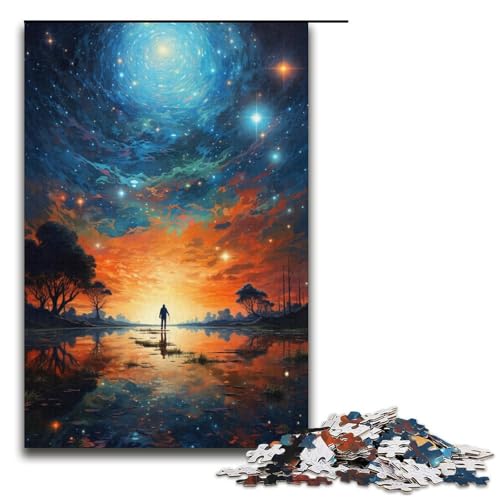 Puzzle für Erwachsene abstraktes Gemälde von Sternen und Himmel 1000 Teile Holzpuzzle für Erwachsene und Kinder ab 12 Jahren Lernspielzeug 1000 Teile (38 x 26 cm) von ouynngjing