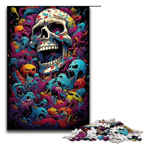 Puzzle für Erwachsene bizarrer bunter Totenkopf 1000-teiliges Holzpuzzle für Erwachsene und Kinder ab 12 Jahren 1000 Teile (75 x 50 cm) von ouynngjing