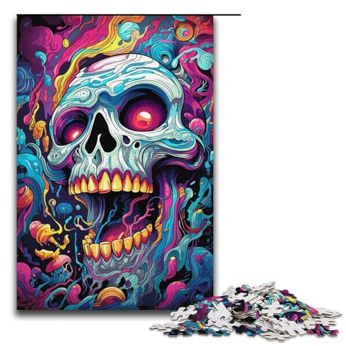 Puzzle für Erwachsene bizarrer bunter Totenkopf 1000-teiliges Holzpuzzle für Kinder ab 12 Jahren Lernspielzeug 1000 Teile (38 x 26 cm) von ouynngjing
