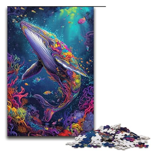 Puzzle für Erwachsene bizarrer bunter Wal 1000 Teile Holzpuzzle für Erwachsene und Kinder ab 12 Jahren Lernspielzeug 1000 Teile (75 x 50 cm) von ouynngjing