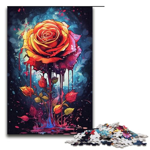 Puzzle für Erwachsene blutige Malerei Rose 1000 Teile Holzpuzzle für Erwachsene und Kinder ab 12 Jahren 1000 Teile (38 x 26 cm) von ouynngjing