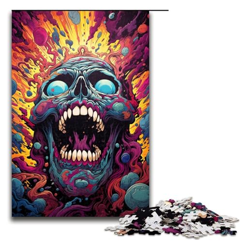 Puzzle für Erwachsene bunt Psychedelischer Totenkopf mit Abstand 1000 Teile Holzpuzzle für Erwachsene und Kinder ab 12 Jahren Lernspielzeug 1000 Teile (75 x 50 cm) von ouynngjing