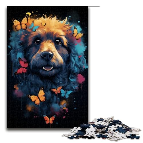 Puzzle für Erwachsene bunt psychedelisch Pudel Schmetterling 1000 Teile Holzpuzzle für Kinder ab 12 Jahren anspruchsvolles Spiel 1000 Teile (75 x 50 cm) von ouynngjing