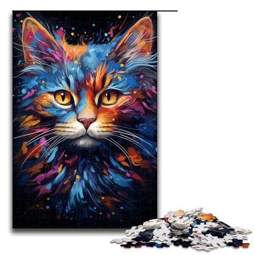 Puzzle für Erwachsene bunt psychedelisch Seelentier Katze 1000 Teile Holzpuzzle für Kinder ab 12 Jahren anspruchsvolles Spiel 1000 Teile (75 x 50 cm) von ouynngjing