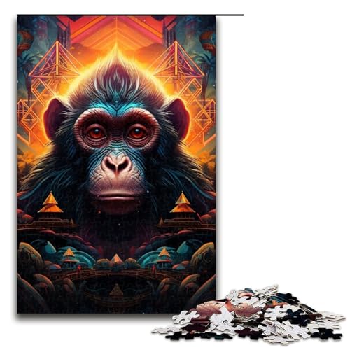 Puzzle für Erwachsene bunter AFFE 1000 Teile Holzpuzzle für Erwachsene und Kinder ab 12 Jahren Lernspielzeug 1000 Teile (75 x 50 cm) von ouynngjing