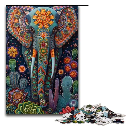 Puzzle für Erwachsene bunter Elefant 1000 Teile Holzpuzzle für Kinder ab 12 Jahren Lernspielzeug 1000 Teile (75 x 50 cm) von ouynngjing