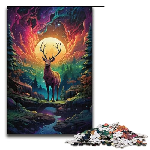 Puzzle für Erwachsene bunter Hirsch 1000 Teile Holzpuzzle für Familienspiele 1000 Teile (38 x 26 cm) von ouynngjing