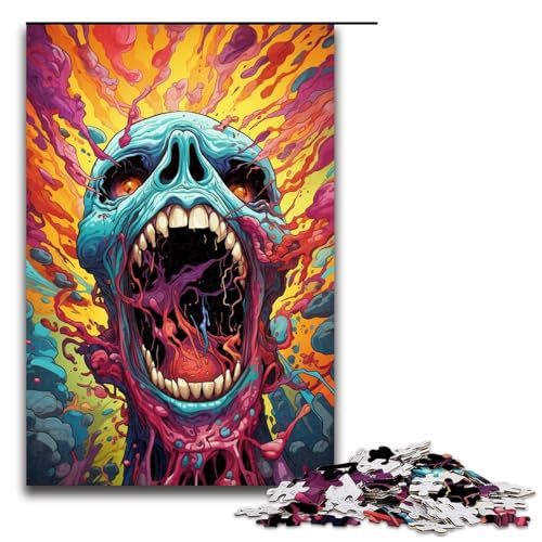 Puzzle für Erwachsene bunter Höllenschädel 1000-teiliges Holzpuzzle für Kinder ab 12 Jahren Lernspielzeug 1000 Teile (75 x 50 cm) von ouynngjing