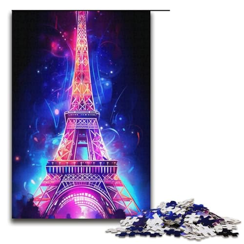 Puzzle für Erwachsene bunter NeonEiffelturm 1000 Teile Holzpuzzle für Erwachsene und Kinder ab 12 Jahren Lernspielzeug 1000 Teile (38 x 26 cm) von ouynngjing