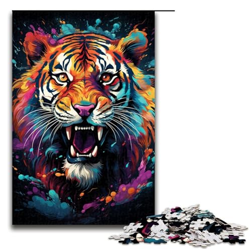 Puzzle für Erwachsene bunter Psychedelischer Tiger 1000 Teile Holzpuzzle für Kinder ab 12 Jahren Lernspielzeug 1000 Teile (75 x 50 cm) von ouynngjing