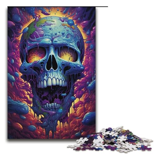 Puzzle für Erwachsene bunter Psychedelischer Totenkopf 1000 Teile Holzpuzzle für Kinder ab 12 Jahren Lernspielzeug 1000 Teile (38 x 26 cm) von ouynngjing