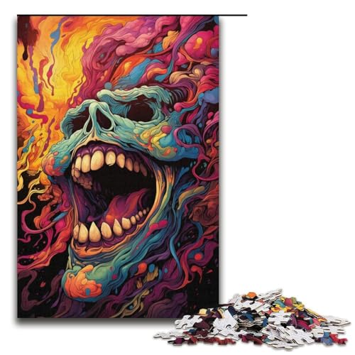 Puzzle für Erwachsene bunter Psychedelischer Totenkopf 1000 Teile Holzpuzzle für Kinder ab 12 Jahren Lernspielzeug 1000 Teile (38 x 26 cm) von ouynngjing