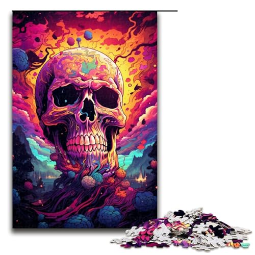 Puzzle für Erwachsene bunter Psychedelischer Totenkopf 1000-teiliges Holzpuzzle für Erwachsene und Kinder ab 12 Jahren 1000 Teile (75 x 50 cm) von ouynngjing