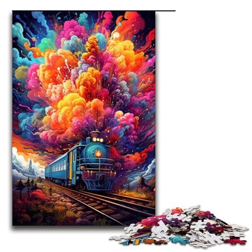 Puzzle für Erwachsene bunter Psychedelischer Zug 1000-teiliges Holzpuzzle für Erwachsene und Kinder ab 12 Jahren 1000 Teile (75 x 50 cm) von ouynngjing