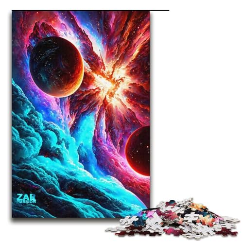 Puzzle für Erwachsene buntes Universum 1000teiliges Holzpuzzle für Kinder ab 12 Jahren Lernspielzeug 1000 Teile (38 x 26 cm) von ouynngjing