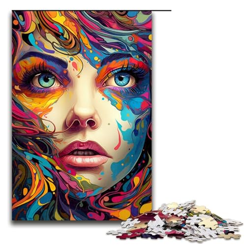 Puzzle für Erwachsene buntes psychedelisches Gesicht 1000 Teile Holzpuzzle für Kinder ab 12 Jahren Heimdekoration 1000 Teile (75 x 50 cm) von ouynngjing