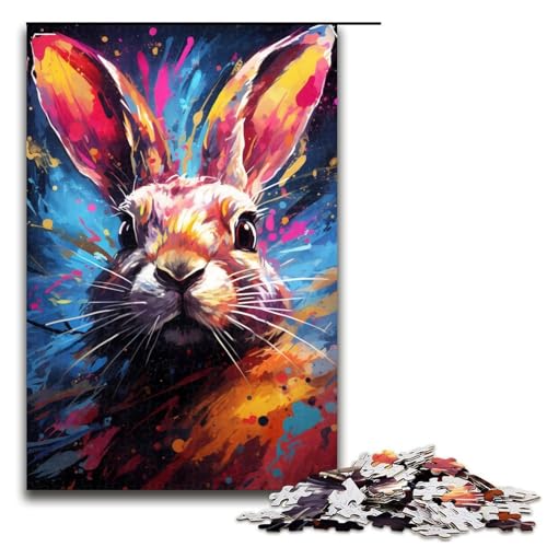 Puzzle für Erwachsene buntes psychedelisches Kaninchen 1000-teiliges Holzpuzzle für Kinder ab 12 Jahren Lernspielzeug 1000 Teile (75 x 50 cm) von ouynngjing